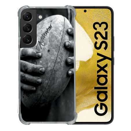 Coque Renforcée En Verre Trempé Pour Samsung Galaxy S23 Sport Rugby Ballon Vintage