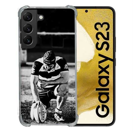 Coque Renforcée En Verre Trempé Pour Samsung Galaxy S23 Sport Rugby Noir Blanc