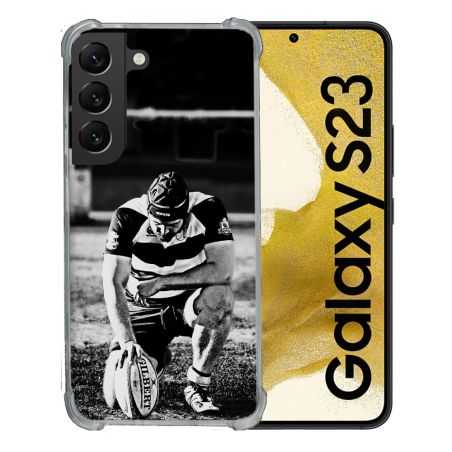 Coque Renforcée En Verre Trempé Pour Samsung Galaxy S23 Sport Rugby Noir Blanc