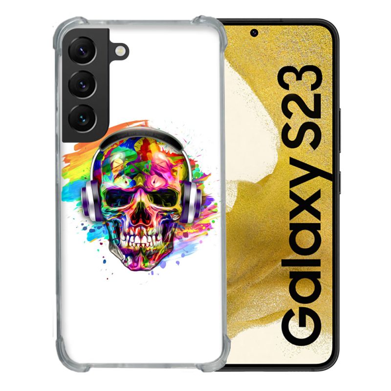 Coque Renforcée En Verre Trempé Pour Samsung Galaxy S23 Tete de Mort Tag