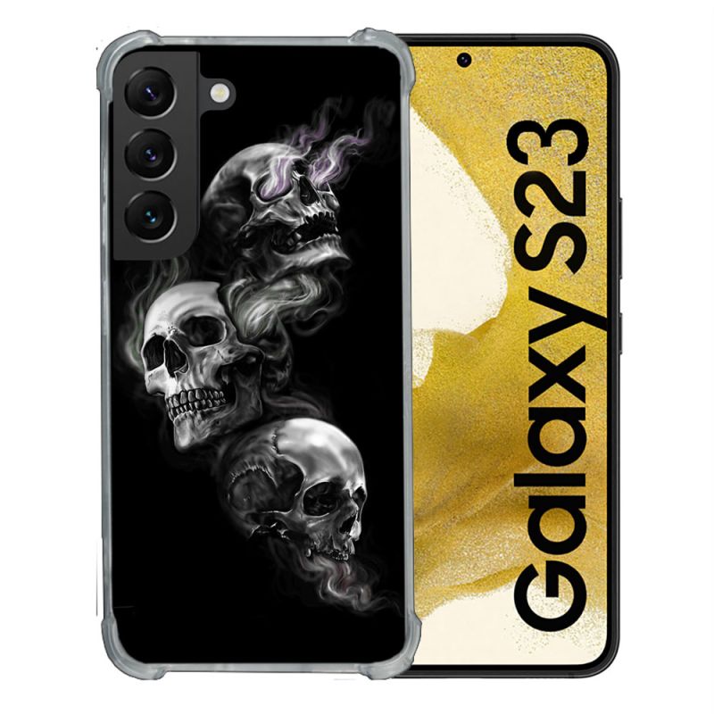 Coque Renforcée En Verre Trempé Pour Samsung Galaxy S23 Tete de Mort Triple