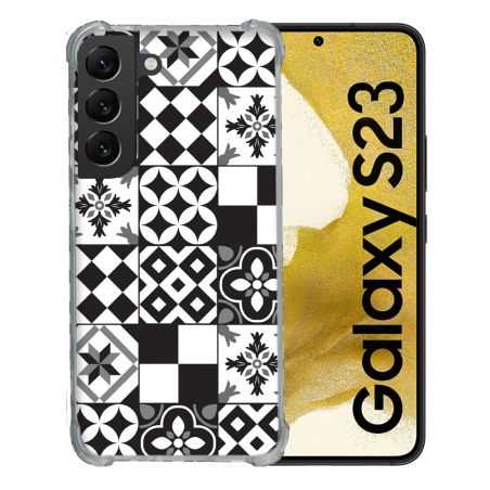 Coque Renforcée En Verre Trempé Pour Samsung Galaxy S23 Texture Carreau Ciment Noir