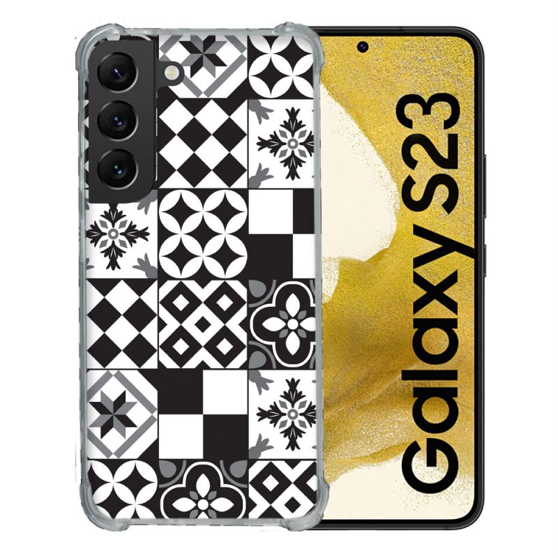 Coque Renforcée En Verre Trempé Pour Samsung Galaxy S23 Texture Carreau Ciment Noir