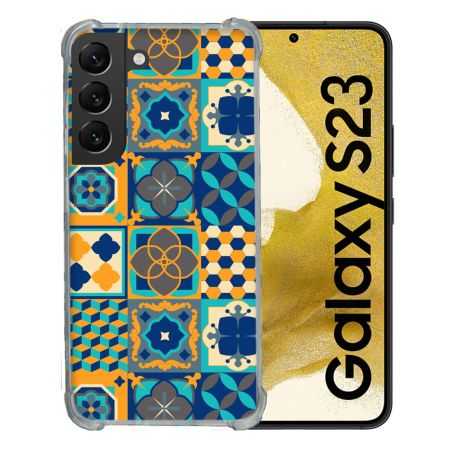 Coque Renforcée En Verre Trempé Pour Samsung Galaxy S23 Texture Carreau Ciment Orange