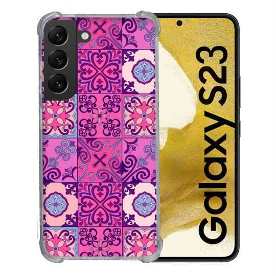 Coque Renforcée En Verre Trempé Pour Samsung Galaxy S23 Texture Carreau Ciment Violet