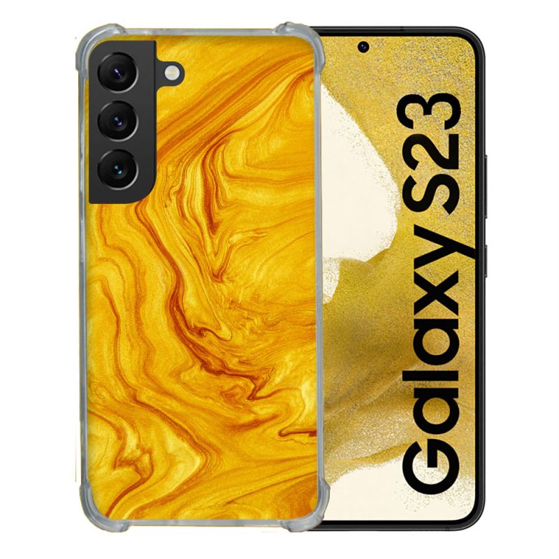 Coque Renforcée En Verre Trempé Pour Samsung Galaxy S23 Texture Marbre Jaune