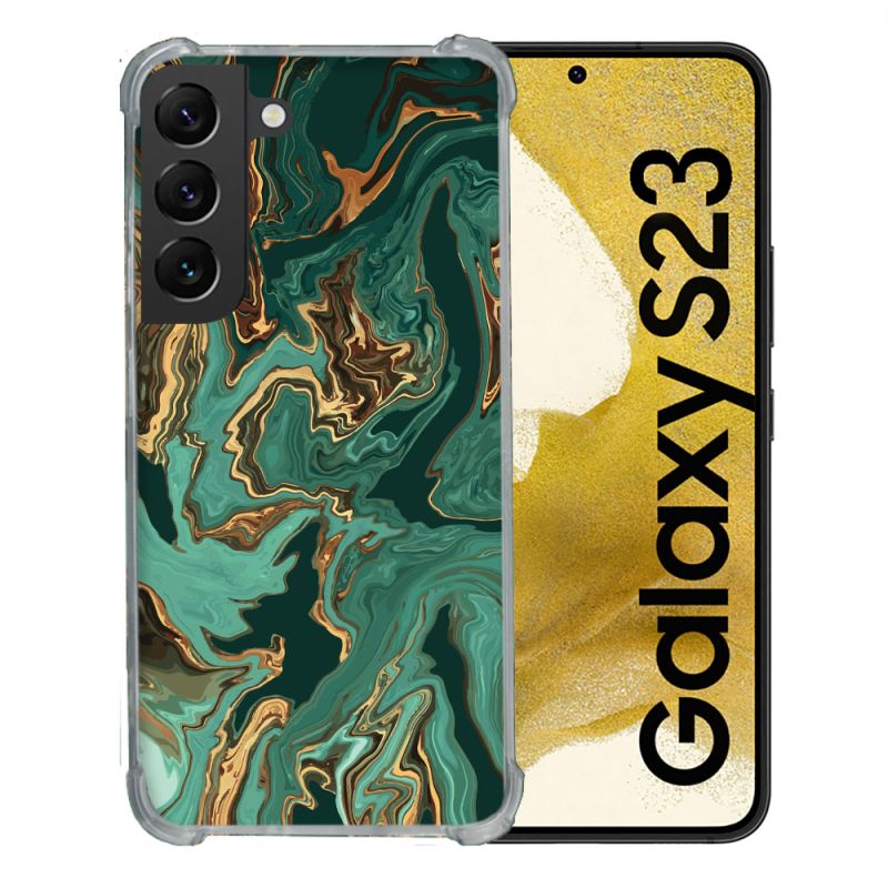 Coque Renforcée En Verre Trempé Pour Samsung Galaxy S23 Texture Marbre Vert