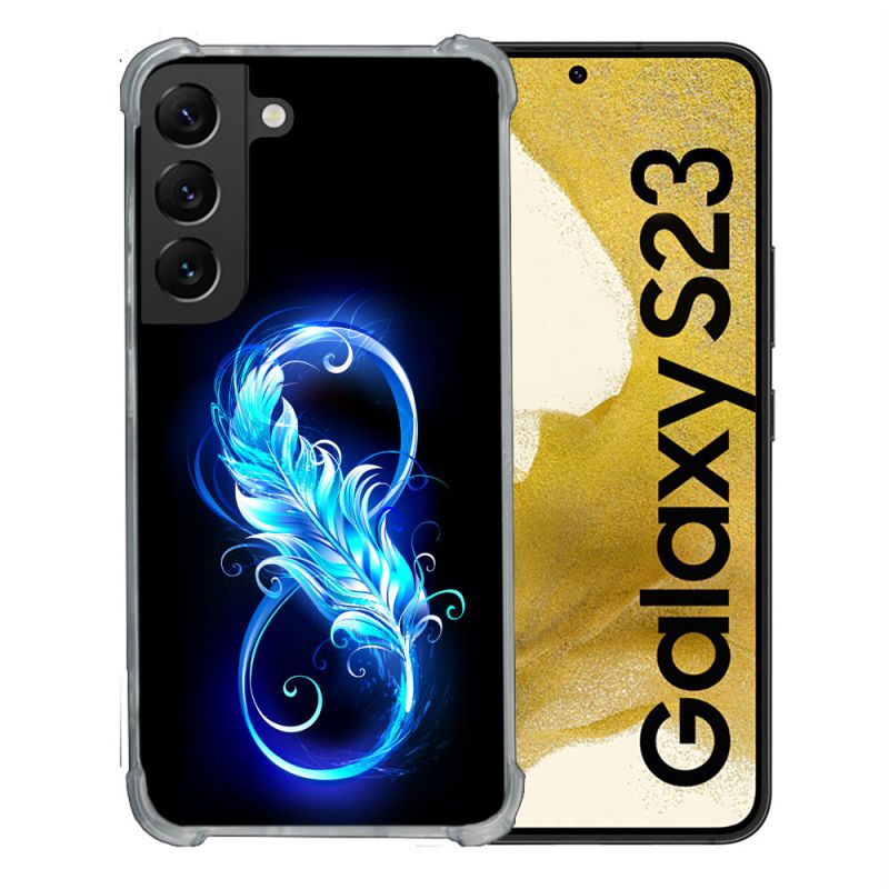 Coque Renforcée En Verre Trempé Pour Samsung Galaxy S23 Texture Plume Infini Bleu