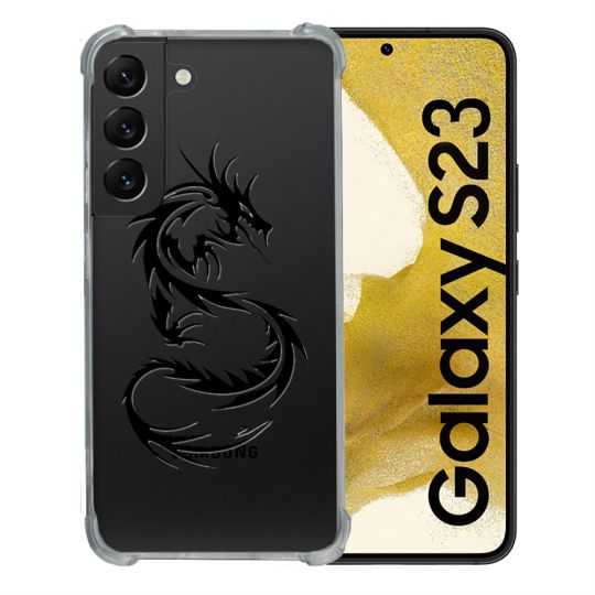 Coque Renforcée En Verre Trempé Transparente Pour Samsung Galaxy S23 Dragon Noir