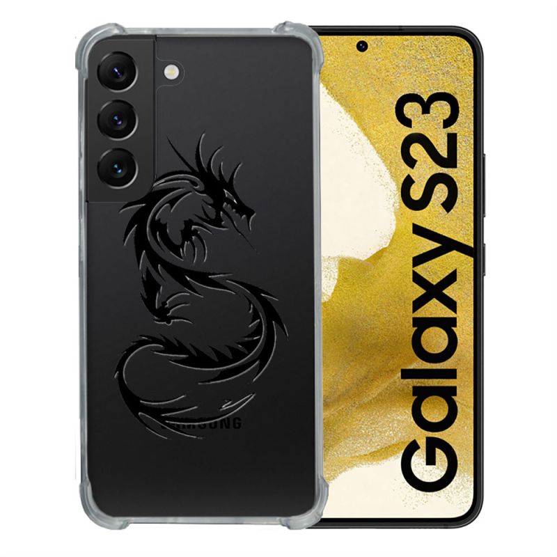 Coque Renforcée En Verre Trempé Transparente Pour Samsung Galaxy S23 Dragon Noir