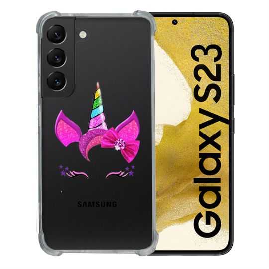 Coque Renforcée En Verre Trempé Transparente Pour Samsung Galaxy S23 Licorne Paillette
