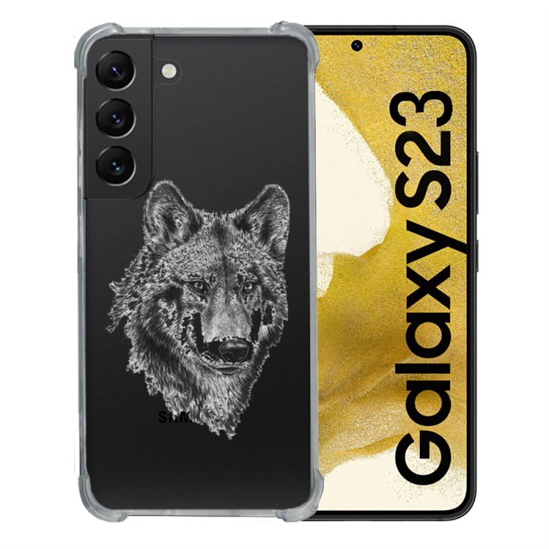 Coque Renforcée En Verre Trempé Transparente Pour Samsung Galaxy S23 Loup