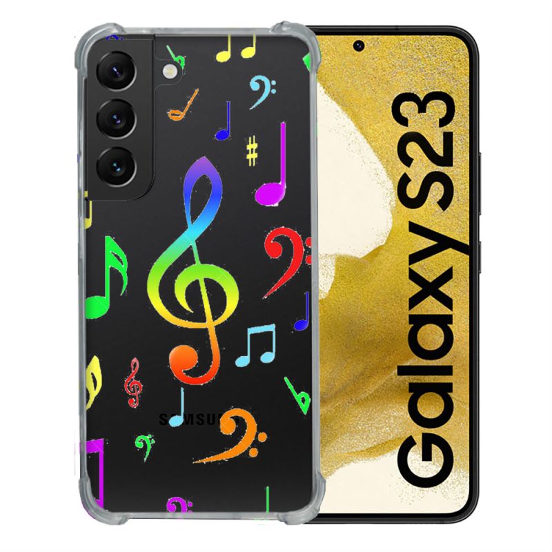 Coque Renforcée En Verre Trempé Transparente Pour Samsung Galaxy S23 Note Musique Colore