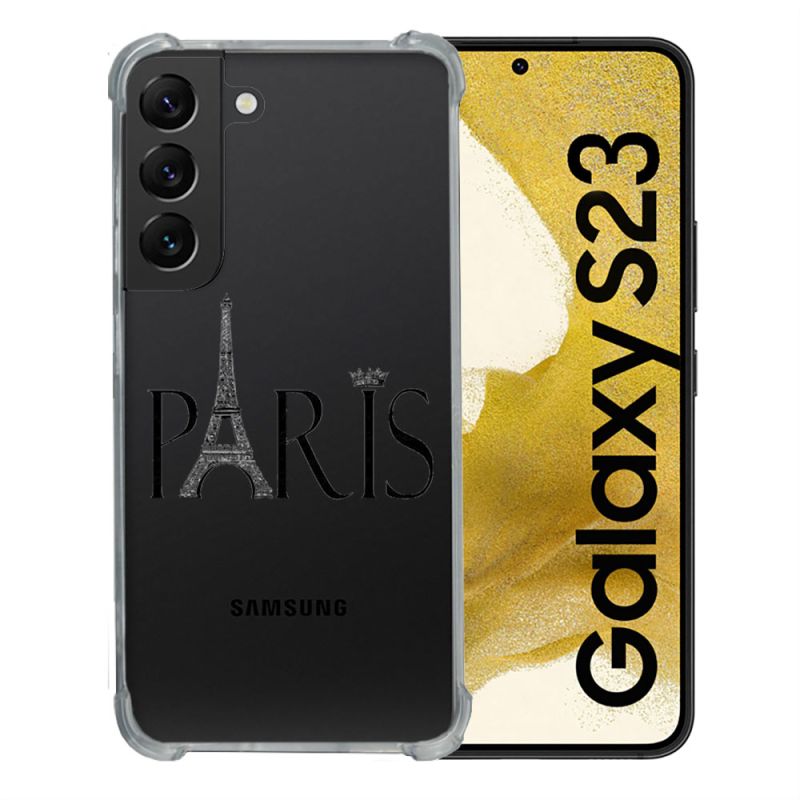 Coque Renforcée En Verre Trempé Transparente Pour Samsung Galaxy S23 Paris Noir