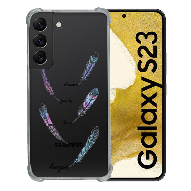 Coque Renforcée En Verre Trempé Transparente Pour Samsung Galaxy S23 Plume Couleur