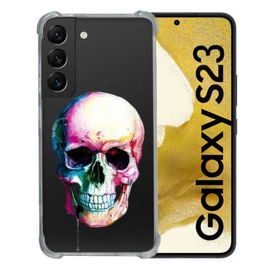 Coque Renforcée En Verre Trempé Transparente Pour Samsung Galaxy S23 Skull Head Crane Colore