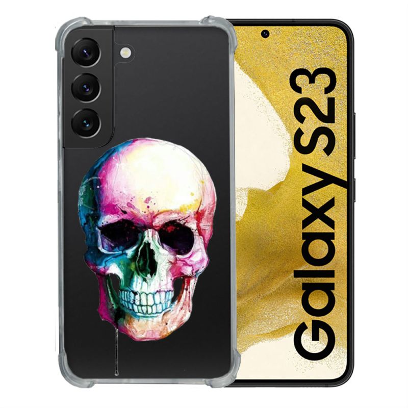Coque Renforcée En Verre Trempé Transparente Pour Samsung Galaxy S23 Skull Head Crane Colore