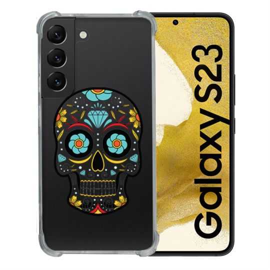 Coque Renforcée En Verre Trempé Transparente Pour Samsung Galaxy S23 Tete Mort Color