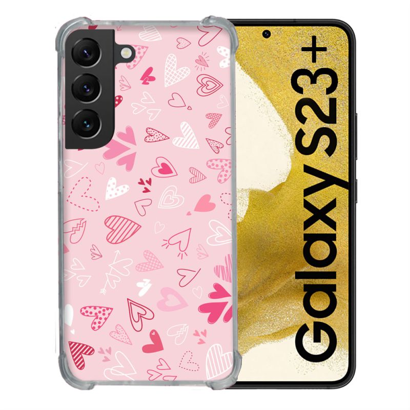 Coque Renforcée En Verre Trempé Pour Samsung Galaxy S23 Plus Amour Ptis Coeurs