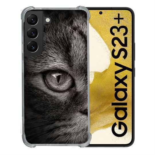 Coque Renforcée En Verre Trempé Pour Samsung Galaxy S23 Plus Animal Chat Gris