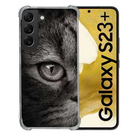 Coque Renforcée En Verre Trempé Pour Samsung Galaxy S23 Plus Animal Chat Gris