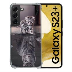 Coque Renforcée En Verre Trempé Pour Samsung Galaxy S23 Plus Animal Chat Reflet