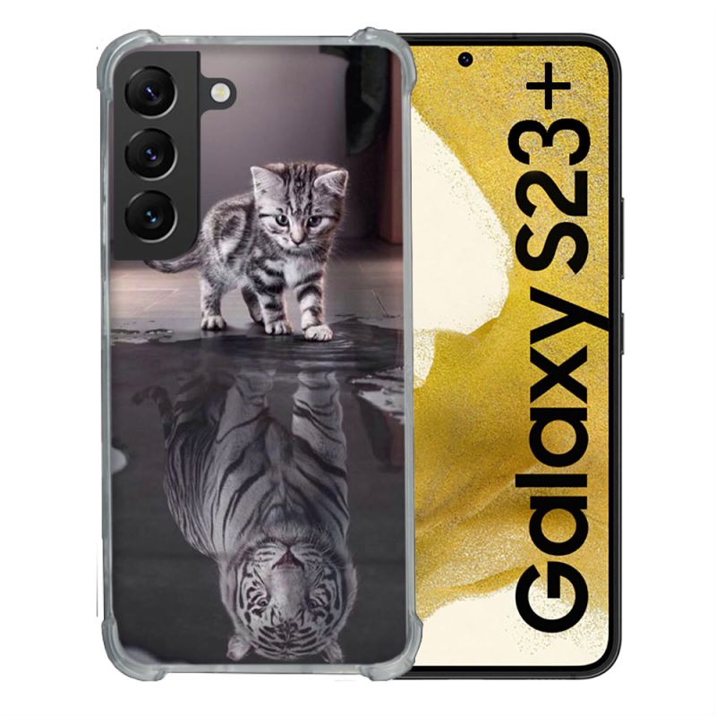 Coque Renforcée En Verre Trempé Pour Samsung Galaxy S23 Plus Animal Chat Reflet