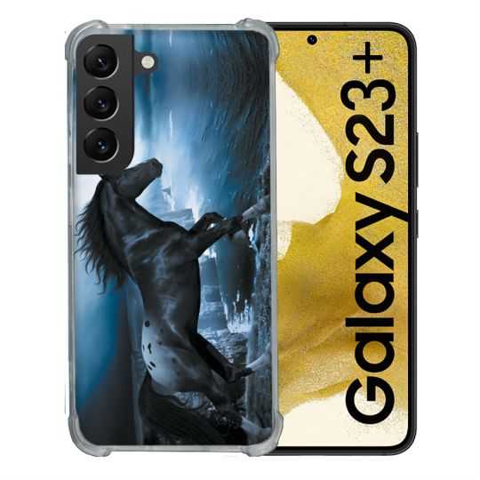 Coque Renforcée En Verre Trempé Pour Samsung Galaxy S23 Plus Animal Cheval Noir