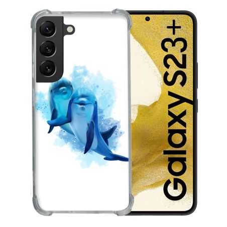 Coque Renforcée En Verre Trempé Pour Samsung Galaxy S23 Plus Animal Dauphin Duo