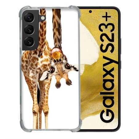 Coque Renforcée En Verre Trempé Pour Samsung Galaxy S23 Plus Animal Girafe Blanche