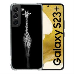 Coque Renforcée En Verre Trempé Pour Samsung Galaxy S23 Plus Animal Girafe Noire