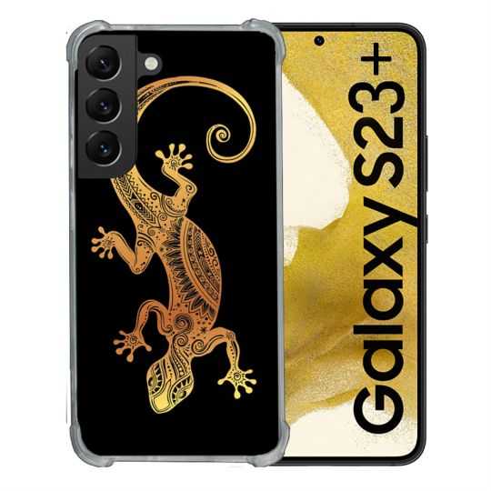 Coque Renforcée En Verre Trempé Pour Samsung Galaxy S23 Plus Animal Lezard Noir