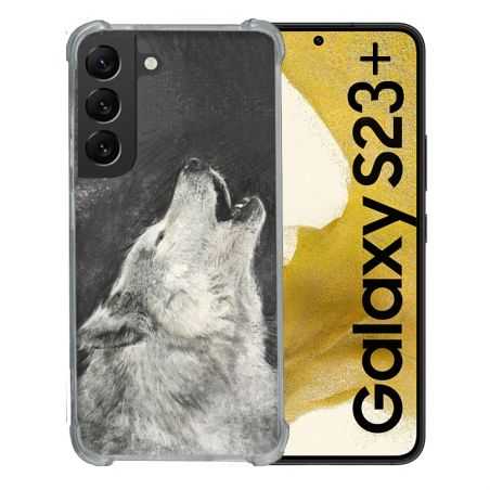 Coque Renforcée En Verre Trempé Pour Samsung Galaxy S23 Plus Animal Loup Hurlement