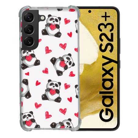 Coque Renforcée En Verre Trempé Pour Samsung Galaxy S23 Plus Animal Panda Cœur