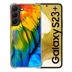 Coque Renforcée En Verre Trempé Pour Samsung Galaxy S23 Plus Animal Perroquet Plume