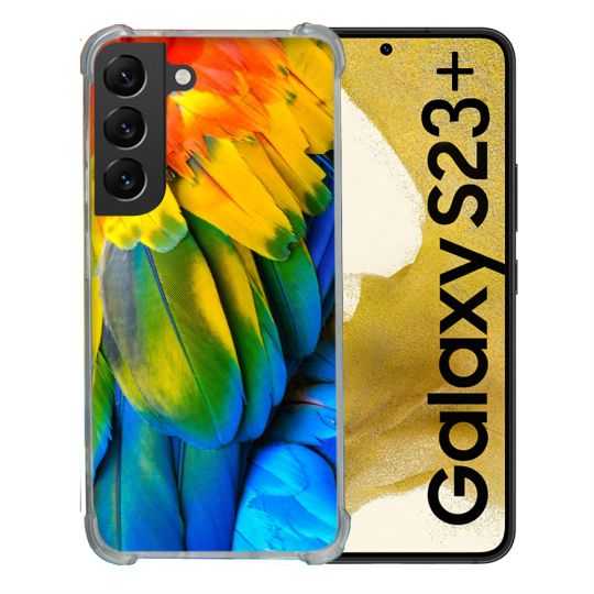 Coque Renforcée En Verre Trempé Pour Samsung Galaxy S23 Plus Animal Perroquet Plume