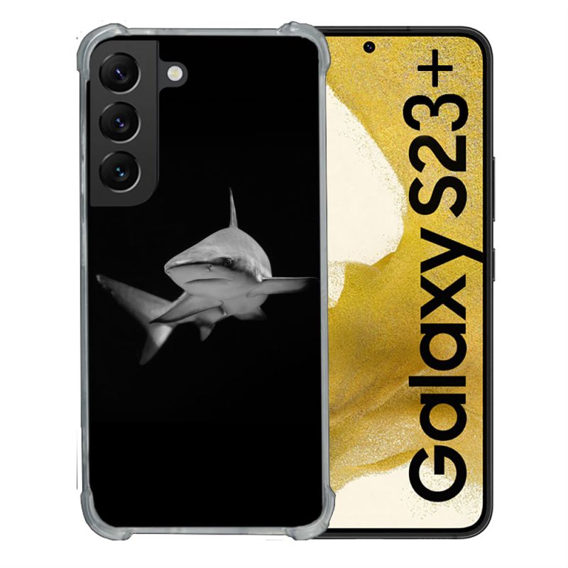 Coque Renforcée En Verre Trempé Pour Samsung Galaxy S23 Plus Animal Requin Sombre