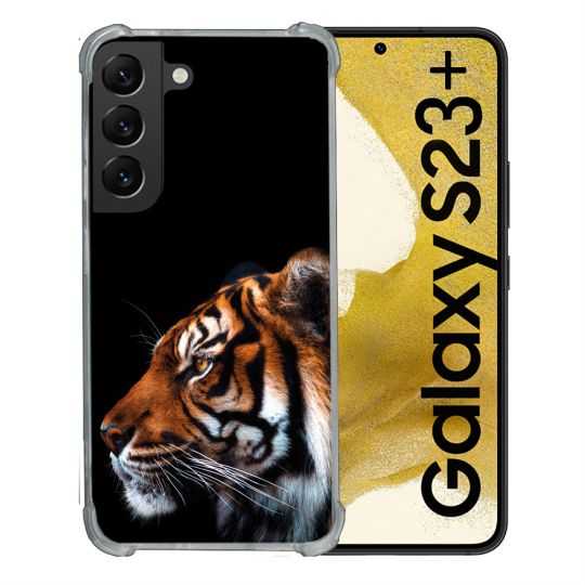 Coque Renforcée En Verre Trempé Pour Samsung Galaxy S23 Plus Animal Tigre Noir