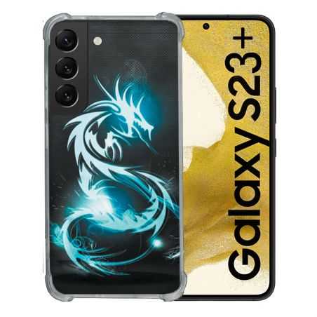 Coque Renforcée En Verre Trempé Pour Samsung Galaxy S23 Plus Fantastique Dragon Bleu