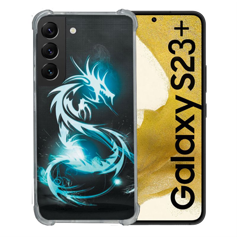 Coque Renforcée En Verre Trempé Pour Samsung Galaxy S23 Plus Fantastique Dragon Bleu