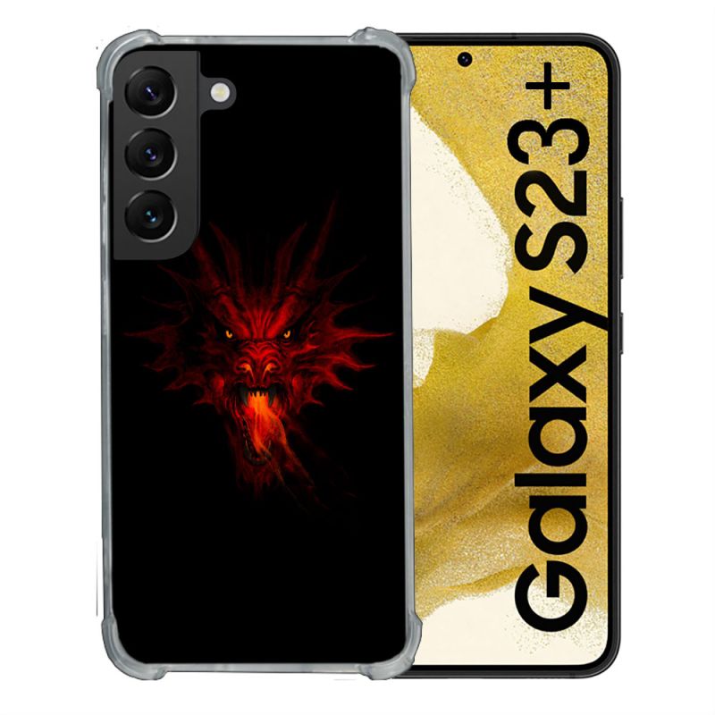Coque Renforcée En Verre Trempé Pour Samsung Galaxy S23 Plus Fantastique Dragon Feu