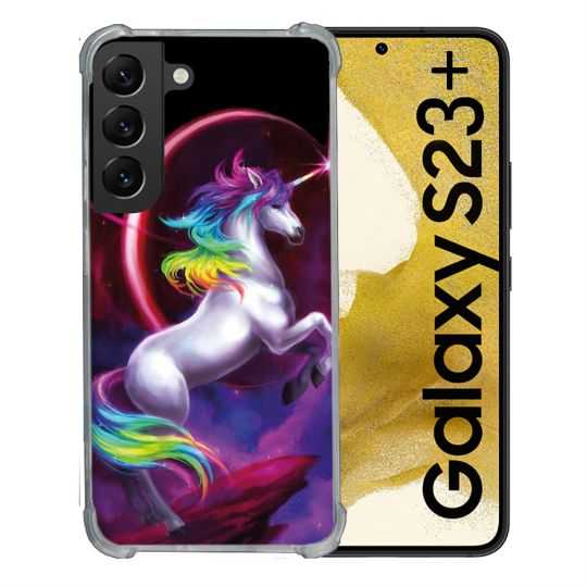 Coque Renforcée En Verre Trempé Pour Samsung Galaxy S23 Plus Fantastique Licorne Arc en ciel