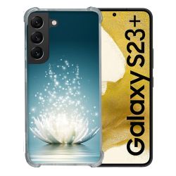 Coque Renforcée En Verre Trempé Pour Samsung Galaxy S23 Plus Fleur Lotus Blanc