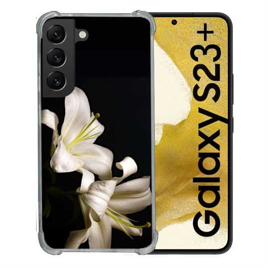 Coque Renforcée En Verre Trempé Pour Samsung Galaxy S23 Plus Fleur Lys Noir