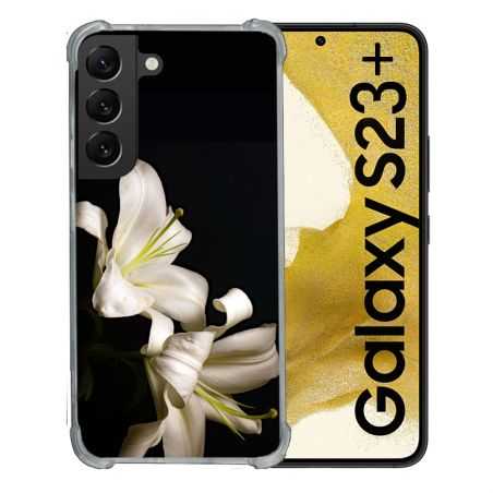Coque Renforcée En Verre Trempé Pour Samsung Galaxy S23 Plus Fleur Lys Noir