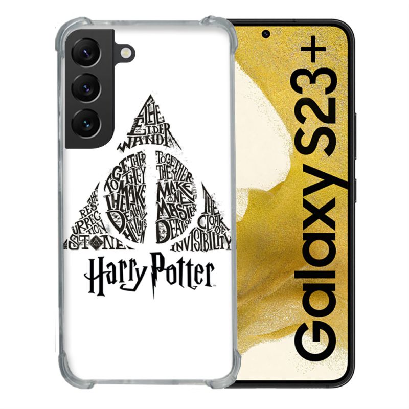 Coque Renforcée En Verre Trempé Pour Samsung Galaxy S23 Plus Harry Potter Hollows triangle Blanc