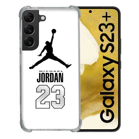 Coque Renforcée En Verre Trempé Pour Samsung Galaxy S23 Plus Jordan 23 Blanc