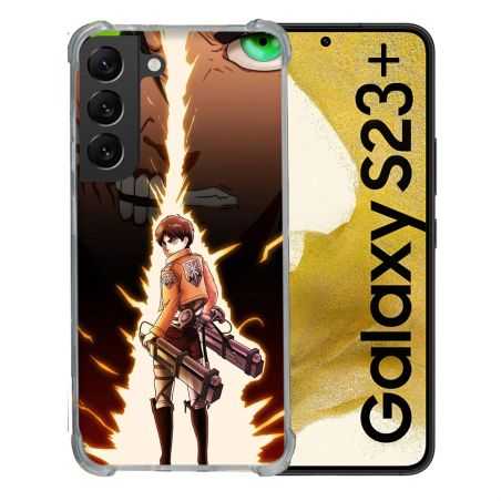 Coque Renforcée En Verre Trempé Pour Samsung Galaxy S23 Plus Manga Attaque Titans Eren Eclair