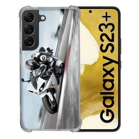 Coque Renforcée En Verre Trempé Pour Samsung Galaxy S23 Plus Moto Course GP Blanche