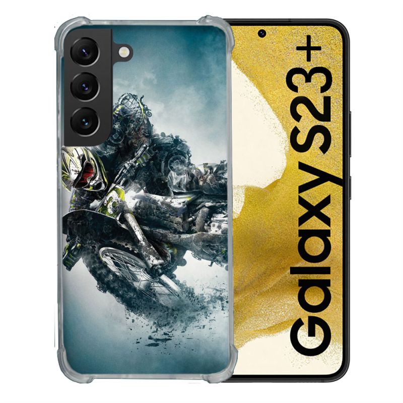 Coque Renforcée En Verre Trempé Pour Samsung Galaxy S23 Plus Moto Cross Ombre